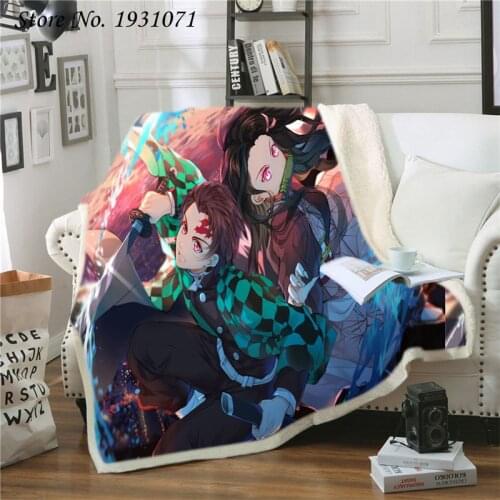 Demon Slayer Anime 3D Printed Fleece Blanket for Beds Thick Quilt Fashion Bedspread Sherpa Throw Blanket Adults Kids 01