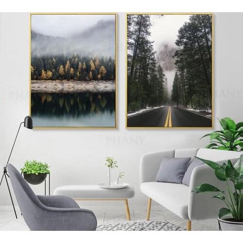 Mountain Foggy Forest Picture Nature Scenery Scandinavian Canvas Painting Poster Nordic Landscape Modern Wall Art Decoration