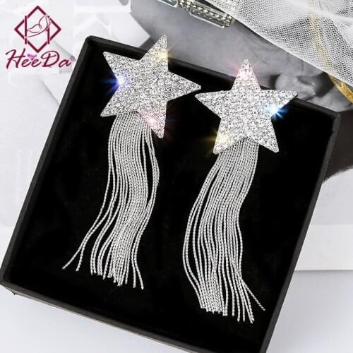 Kpop Hyperbole Shiny Star Long Tassel Stud Earrings Womens New Party Date Ear Accessories Lady Trendy 925 Silver Needle Jewelry