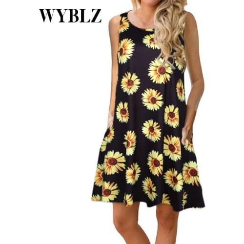 Summer Sleeveless Mini Dresses For Women 2021 New Floral Print Casual Tank Dress Sexy Plus Size 3XL Loose Boho Beach Dress Robe