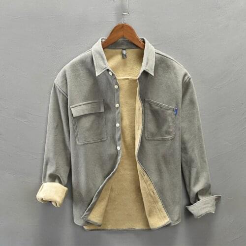 Spring Autumn Men Casual Cotton Corduroy Shirt Fashion Trend Long-Sleeved Turn Down Collar Student Plus Size Solid Color Thick