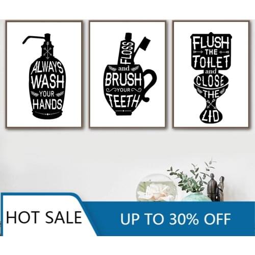 Toothbrush Toilet Quotes Funny Bathroom Wall Art Canvas Painting Posters Prints Nordic Wall Decor Pictures For Living Room Decor