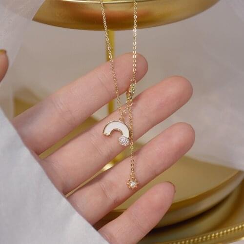 Cute Tiny 14K Real Gold Rainbow Cloud Women Necklace Romantic Brilliant Bling Zirconia Clavicle Colar Daily Birthday Gift