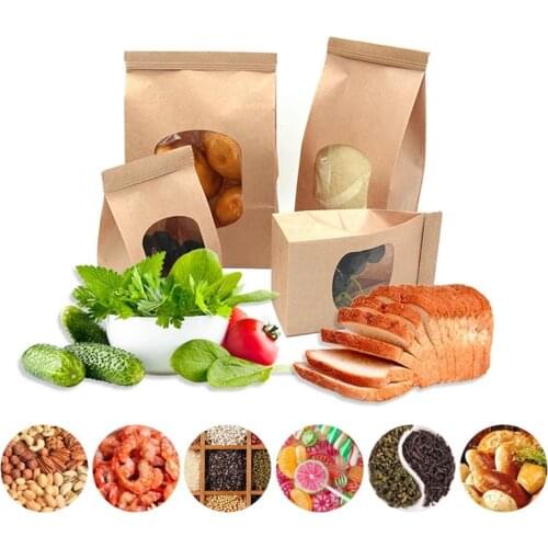 Bakery Bags with Clear Window Sealing Grease Proof Kraft Paper Bag for Food Snacks Cookie Coffee Kitchen Accessories