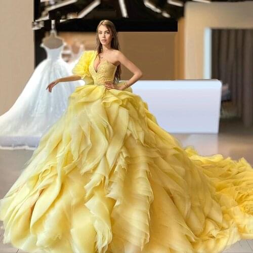 Princess Bright Yellow Ball Gown Ruffles Quinceanera Dresses 2021 Formal Dress Prom Party Gowns For Sweet 15 16 Robes De Soiree