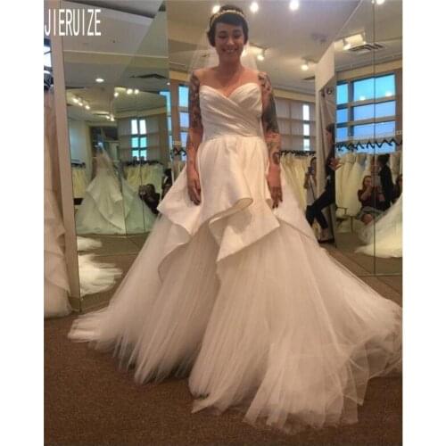 JIERUIZE Simple Fashion Wedding Dresses Sweetheart Neck Pleats Ruffled Satin Tulle Sleeveless Bridal Gowns robe de mariee