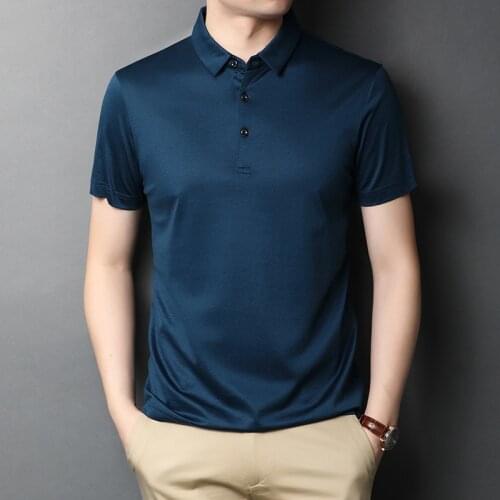 2021 New Summer Fashion Men Polo Shirts Slim Fit Luxury Natural Silk Breathable Short Sleeve Solid Famous Brand Shirts Clothes