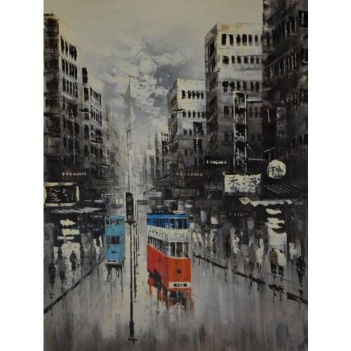 Hand Painted Knife Oil Painting Landscape Old HongKong Street Wall art picture for Home Decor Modern Canvas Painting