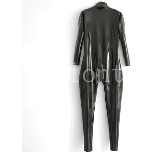 Sexy lingerie club wear men female handmade latex shoulder zipper neck entrence crotch zipper cekc zentain jumpsuit catsuits