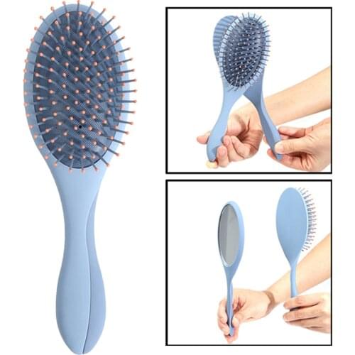Detachable Mirror & Massage Hair Brush Detangling Hair Comb Blue
