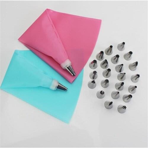 26 PCS/Set Silicone Pastry Bag Tips Kitchen DIY Icing Piping Cream Reusable Pastry Bags +24 Nozzle Set Cake Decorating Tools