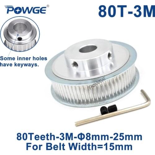 POWGE 80 Teeth HTD 3M Synchronous Pulley Bore 8/10/12/14/15/17/19/20/25mm for Width 15mm 3M Timing belt HTD3M pulley 80T 80Teeth