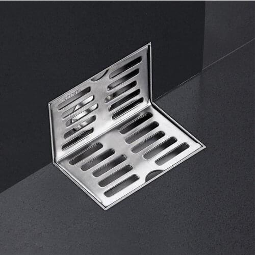 Stainless Steel Wall Side Floor Drain L Shape Balcony Same Layer Waste Filter Drainage Bathroom Corner Drain Stopper