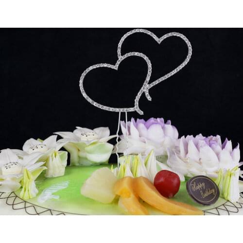 Crystal Rhinestone Double Heart Cake Topper Wedding Decoration