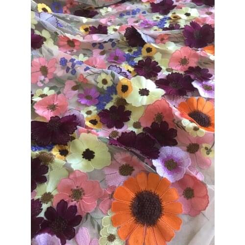 Tulle Lace Fabric High Quality Fashion Fabric With 3d flowers SYJ-5288816 French Lace Fabrics Hot Design