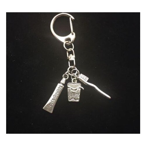 Vintage Silver Toothbrush ToothBrush Box Yin Yang Wolf Om Snowman Keychain For Keys Car Bag Key Ring Key Chains HOT 10PCS M100