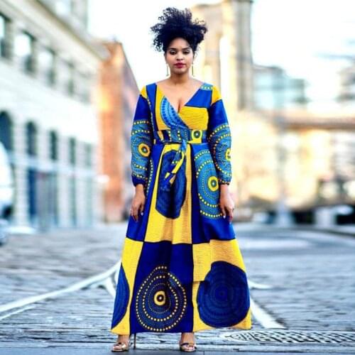Tilapia vintage patchwork women elastic autumn dress long sleeve big swing ankara african style maxi long women empire dress