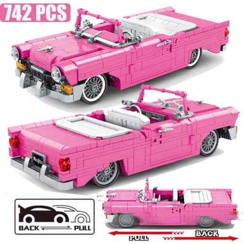City Creator High-Tech Pull Back Racing Cadillac Classic Car Building Blocks Model Bricks Toys For Children Girls Birthday Gift