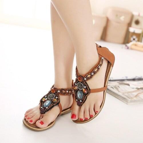 Women sandals summer flat pearl sandals flip flops rome shoes string bead slippers mujer gladiator sandalias sapatos femininos