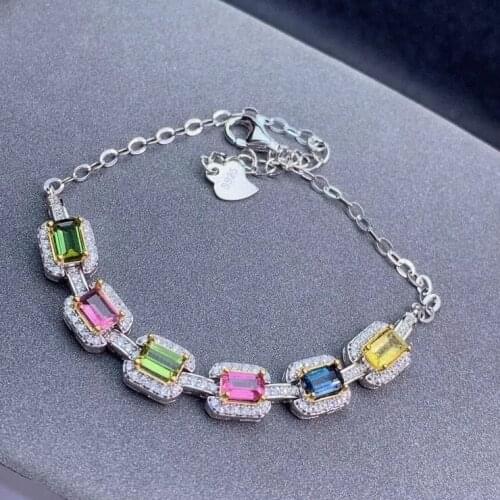 KJJEAXCMY Fine Jewelry 925 Sterling Silver inlaid gemstone tourmaline women hand bracelet exquisite support test hot selling