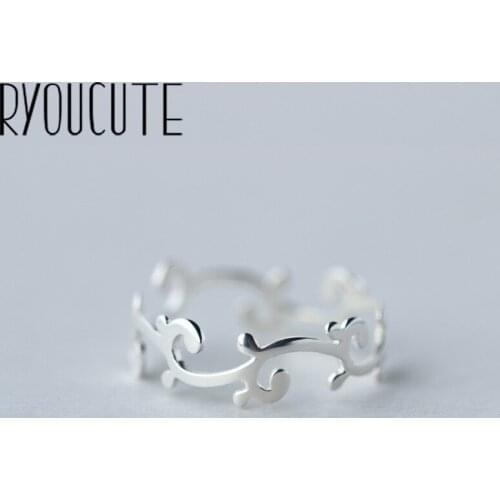 RYOUCUTE 100% Real Silver Color Exaggerated Personality Branch Leaf Rings for Women Statement Adjustable Finger Ring
