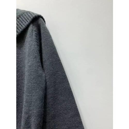 Women Autumn Gray Knitted Short Dress Turn-down Collar Single Breasted Elastic Waist Pockets Long Sleeve 2021 New Lady Coat