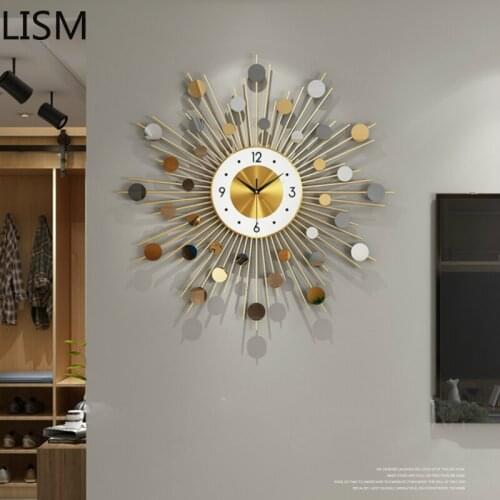 Gold Luxury Large Wall Clock Modern Design Silent Round Art Wall Clock Living Room Horloge Mural Farmhouse Decor Kitchen Vintage