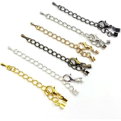10Pcs/Lot DIY Bracelet Necklace Connector Extender Tail Chains With Cord Clips Jewelry Making Lobster Clasps Extension Chains