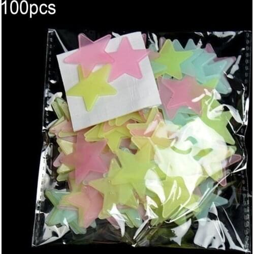 Wall Sticker 100pcs 3CM 3D Luminous Star Fluorescent Kids Bedroom Ceiling Home Dark Star Wall Stickers Festivel Decor