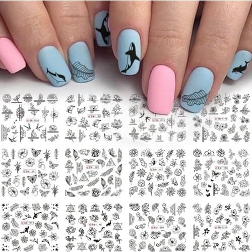 12 Designs Nail Stickers Set Mixed Floral Geometric Sexy Girl Nail Art Water Transfer Decals Tattoos Sliders Manicure