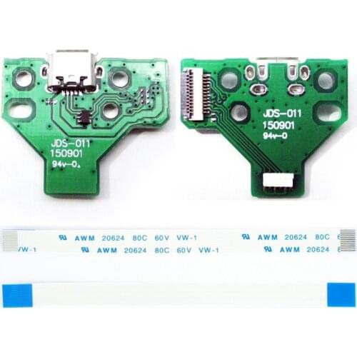 2Pcs Micro-B USB Charging Port Board Metal Durable for Sony PS4 Game Controller JDS-011 12Pin Flex Cable