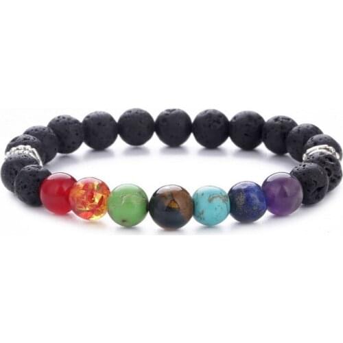 8mm ykj23 rainbow adjusted Charm turquoise black volcanic lava Bracelet Stone bead essential oils diffuser women men gift