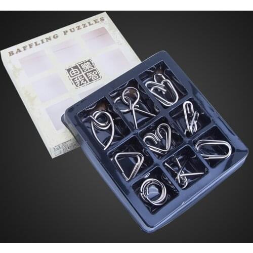 9Pcs/Set 3D Metal Puzzle Wire IQ Mind Brain Teaser Game Montessori Children Adult Interactive Anti-Stress Educational Toy Gifts