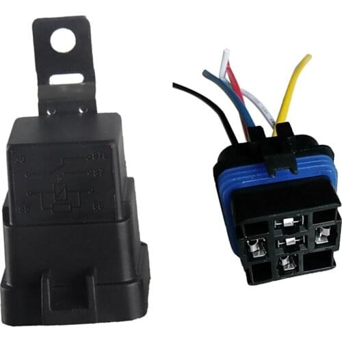 Car DC 12V-24V 40A 5 Pin Relay and 5 Wires Harness Holder Socket Integrated