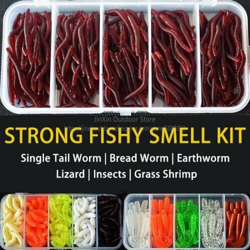Free Shipping Artificial Soft Fishing Lure Shad Silicone Worm Bait Set Easy Shiner Lure Kit Strong Flshy Smell YU011