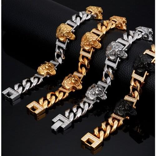 Stainless steel tide brand hip hop lion head bracelet HIPHOP street dance male tide titanium steel jewelry