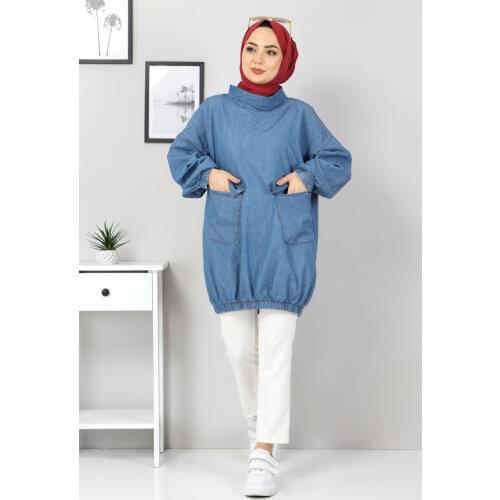 Cep Detaylı Kot Tunik TSD22071 Açık Mavi