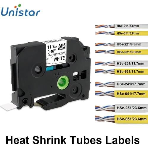 Unistar HSe-231 Compatible for Brother Heat Shrink Tube Label Tape HSe-211 HSe-221 HSe241 HSe251 HSe611 HSe621 HS631 HS641 HS651