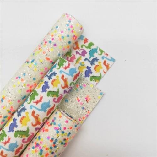 Double Sides Chunky Glitter Vinyl Fabric Sheet Felt Backing with Dinosaure Synthetic Leather Faux Vinil DIY A4 SIZE 6S52D