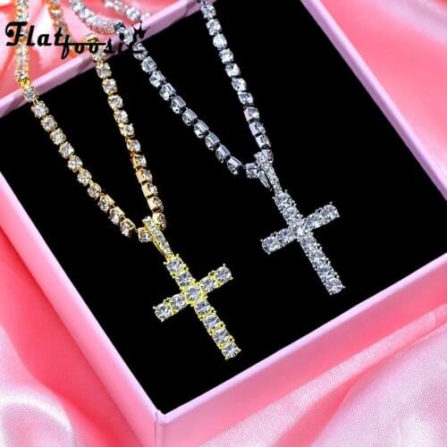 Flatfoosie Hot Classic Cross Rhinestone Pendant Necklaces for Women Multilayer Butterfly Crystal Chain Necklace Fashion Jewelry