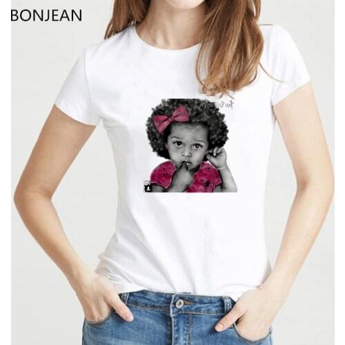 T shirt woomen Melanin poppin shirt black baby sketch print female t-shirt harajuku kawaii clothes white tshirt femme