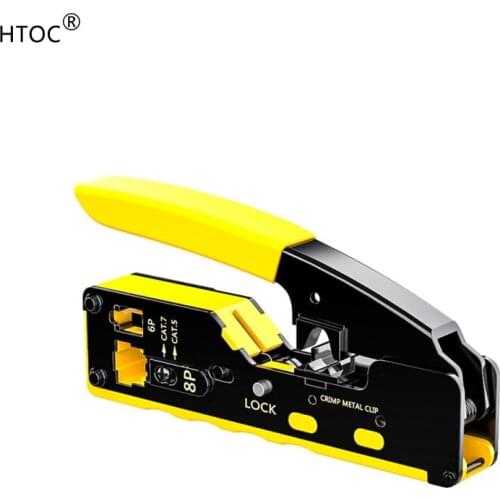 HTOC Ethernet RJ45 Pass Through Crimping Tool for Cat7 Cat6A Cat6 Cat5 Wire Stripper Cutter Crimper All-in-one Multi-Tool
