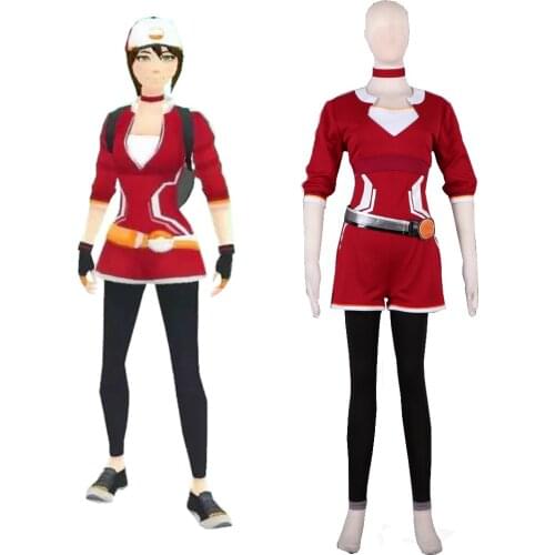 Pocket Monster Pokmon GO Female Trainer Avatar Red Dress Cosplay Costume