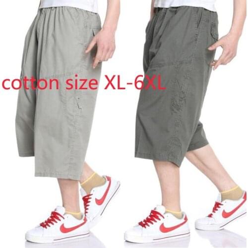 New Arrival Fashion Summer Thin Men Loose Overalls Pure Cotton Large Casual Elastic Waist Knee Length Shorts Plus Size XL-5XL6XL