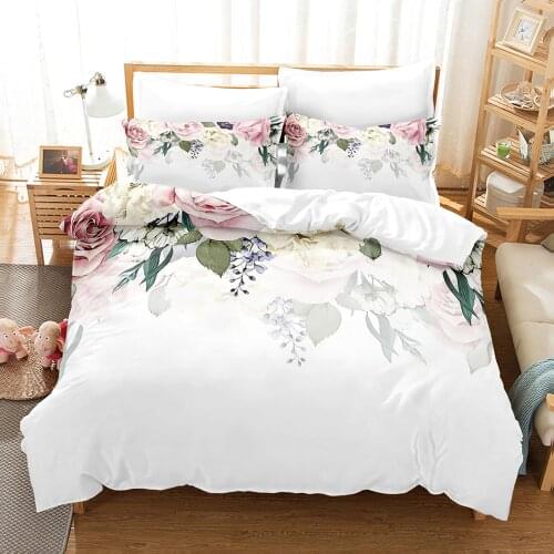White Flower Rose Bedding Set Single Twin Full Queen King Size Fink Flowers Rose Bed Set Children Bedroom Duvetcover Sets 22