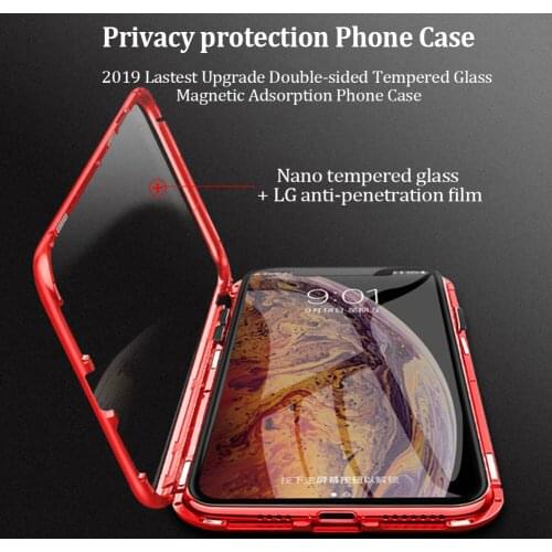 Privacy Magnetic Case for iPhone 6 6S 6P 6SP 7 7P 8 8P XS Max XR X Double Sided Tempered Glass Metal Bumper Anti-Peeping Case