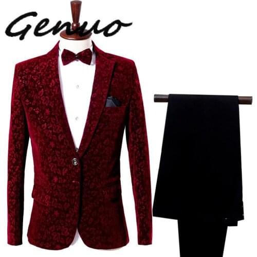 Genuo New 2020 High Quality 2020 Red Stage Singer Performance Suit Jacket Costumes Mens Slim Wedding Groom Blazer