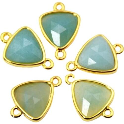 Nature Triangle Amazonite Stone Connectors in Blue Color Gold Bezel Charm Gems Stone Connector Beads Making Bracelet Jewelry