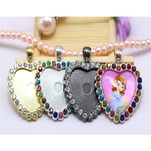 New Fashion 4pcs Fit 25mm Heart 4 Colors Plated Cameo Settings Cabochon Base Blank Tray Pendant