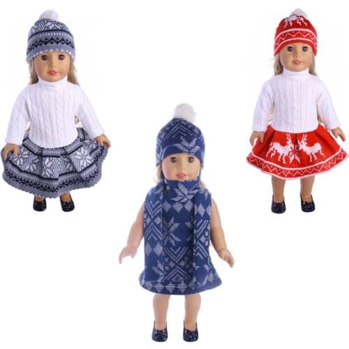New Fashion Doll Clothes 3 style Winter skirt hat scarf three piece for 18 inch ,Children best Birthday Gift